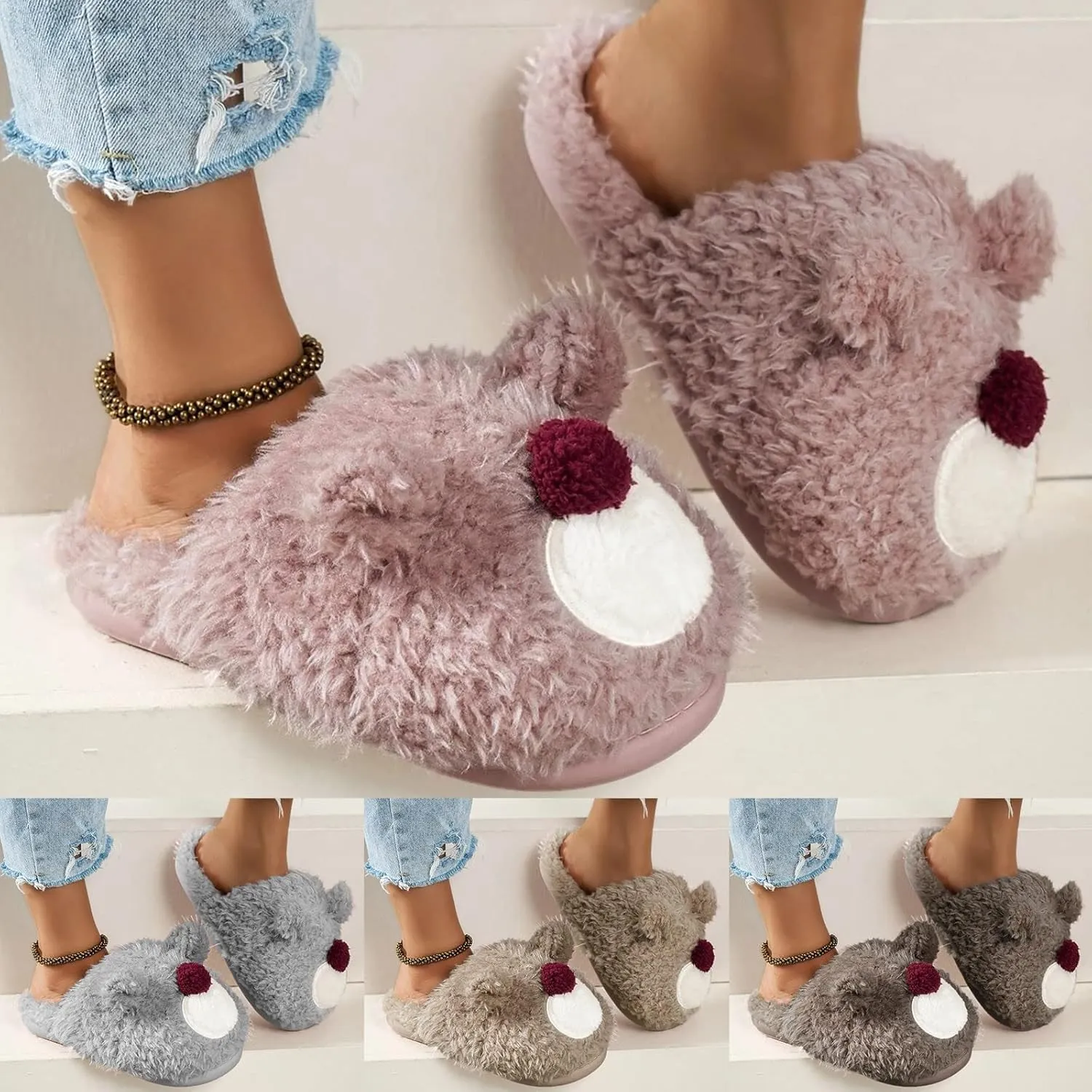 Gibobby House Slippers for Women Comfort Fluffy Fuzzy Slip on House Slippers Closed Toe Indoor Outdoor Non-Slip