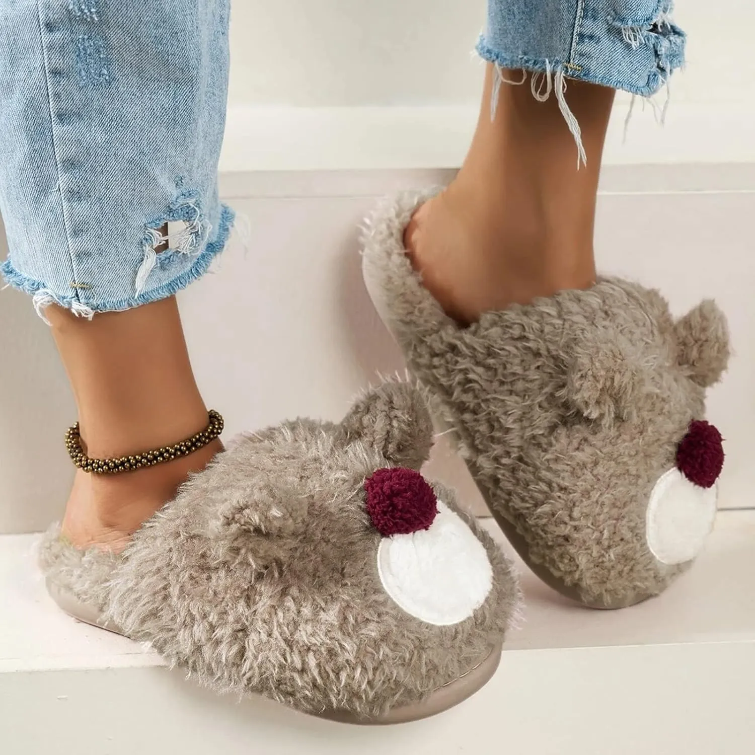 Gibobby House Slippers for Women Comfort Fluffy Fuzzy Slip on House Slippers Closed Toe Indoor Outdoor Non-Slip
