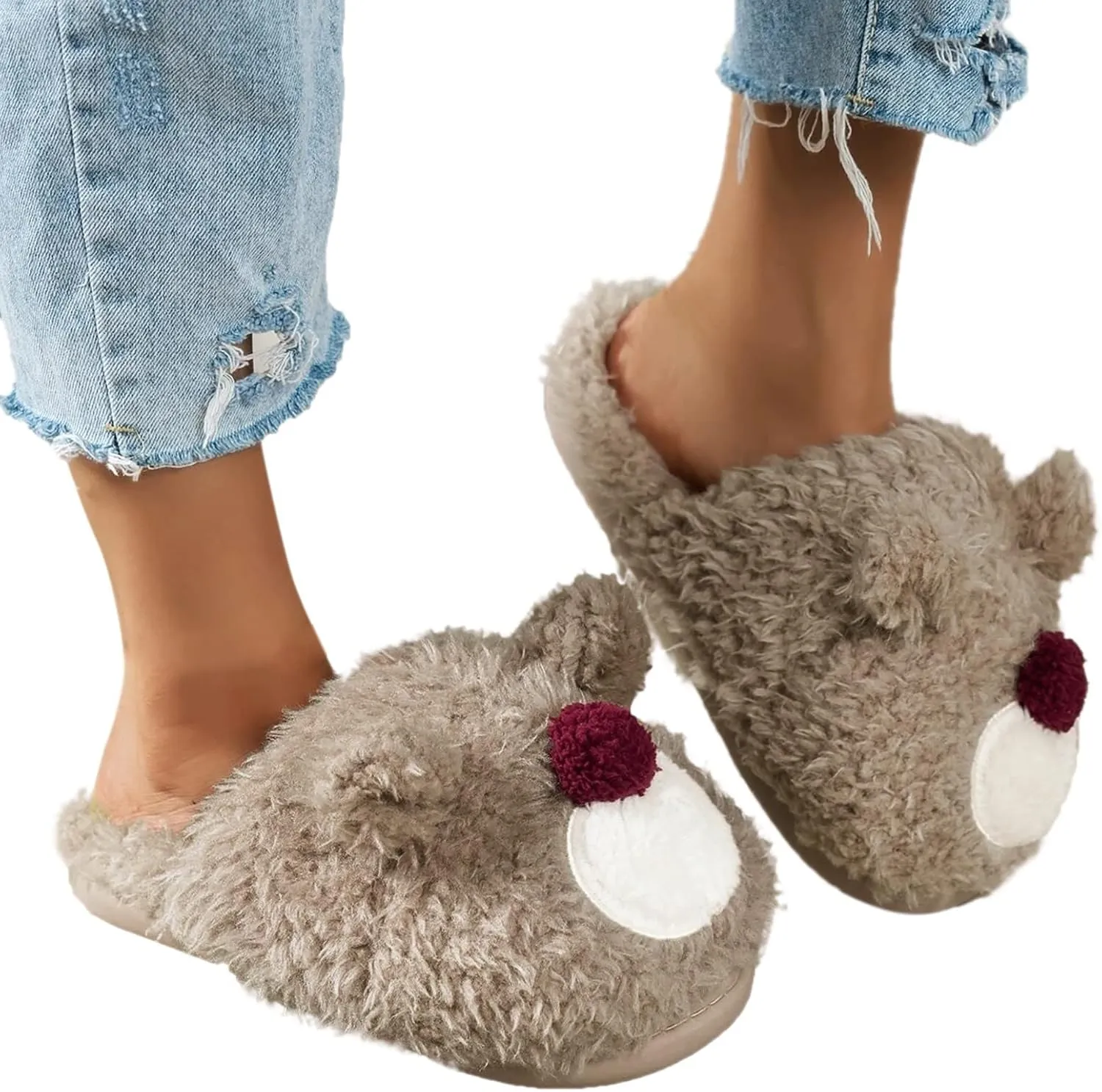 Gibobby House Slippers for Women Comfort Fluffy Fuzzy Slip on House Slippers Closed Toe Indoor Outdoor Non-Slip