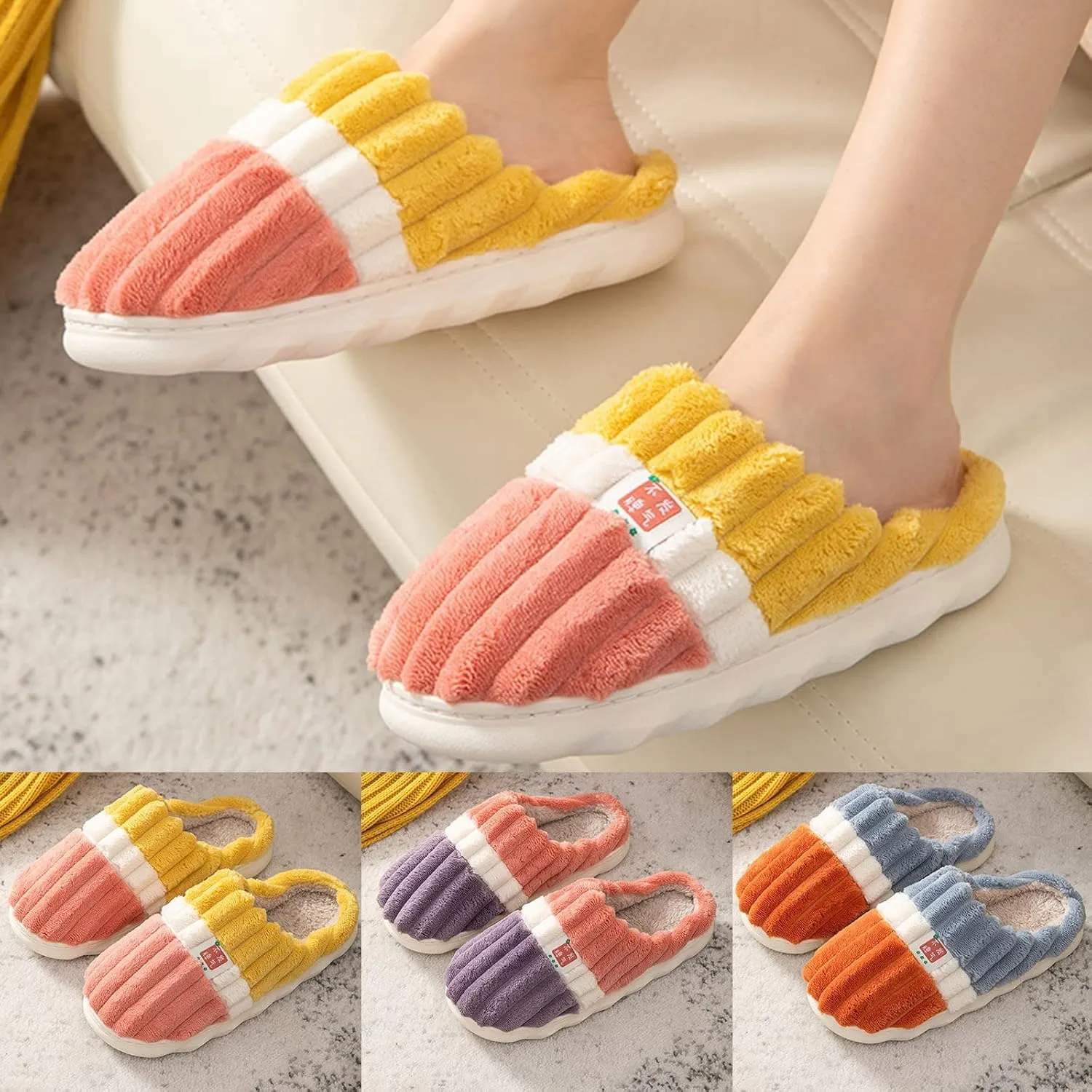 Gibobby Slippers for Women Memory Foam Furry Bedroom Slippers Anti-Slip for Indoor Outdoor Use