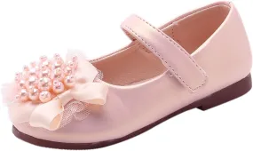 Girl Dress Shoes Toddler Flower Pearl Wedding Party Flats Low Heel Ankle Strap Dance Shoes For Toddler