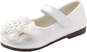 Girl Dress Shoes Toddler Flower Pearl Wedding Party Flats Low Heel Ankle Strap Dance Shoes For Toddler