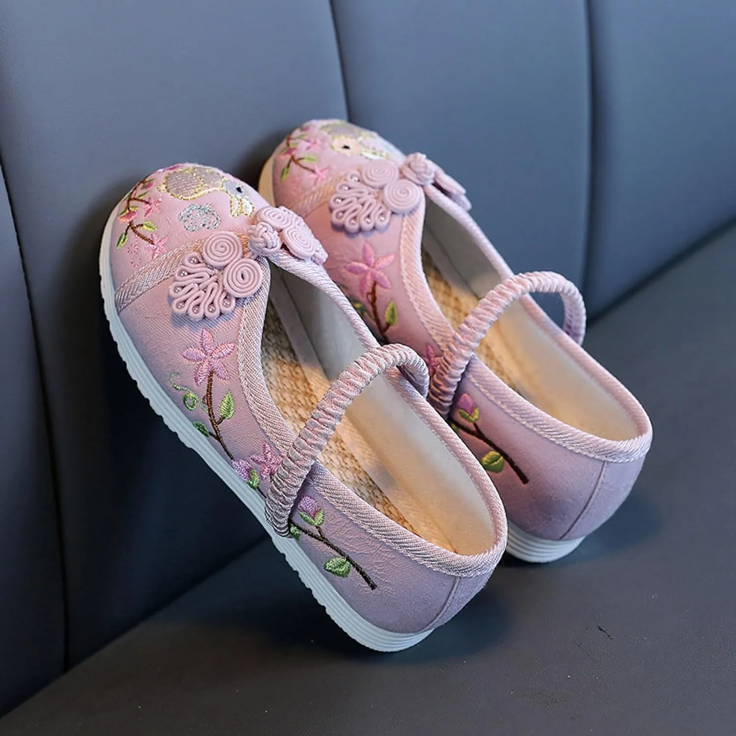 Girl Mary Jane Dance Shoes Chinese Traditional Floral Butterfly Embroidery Shoes Dress Ballet Flats