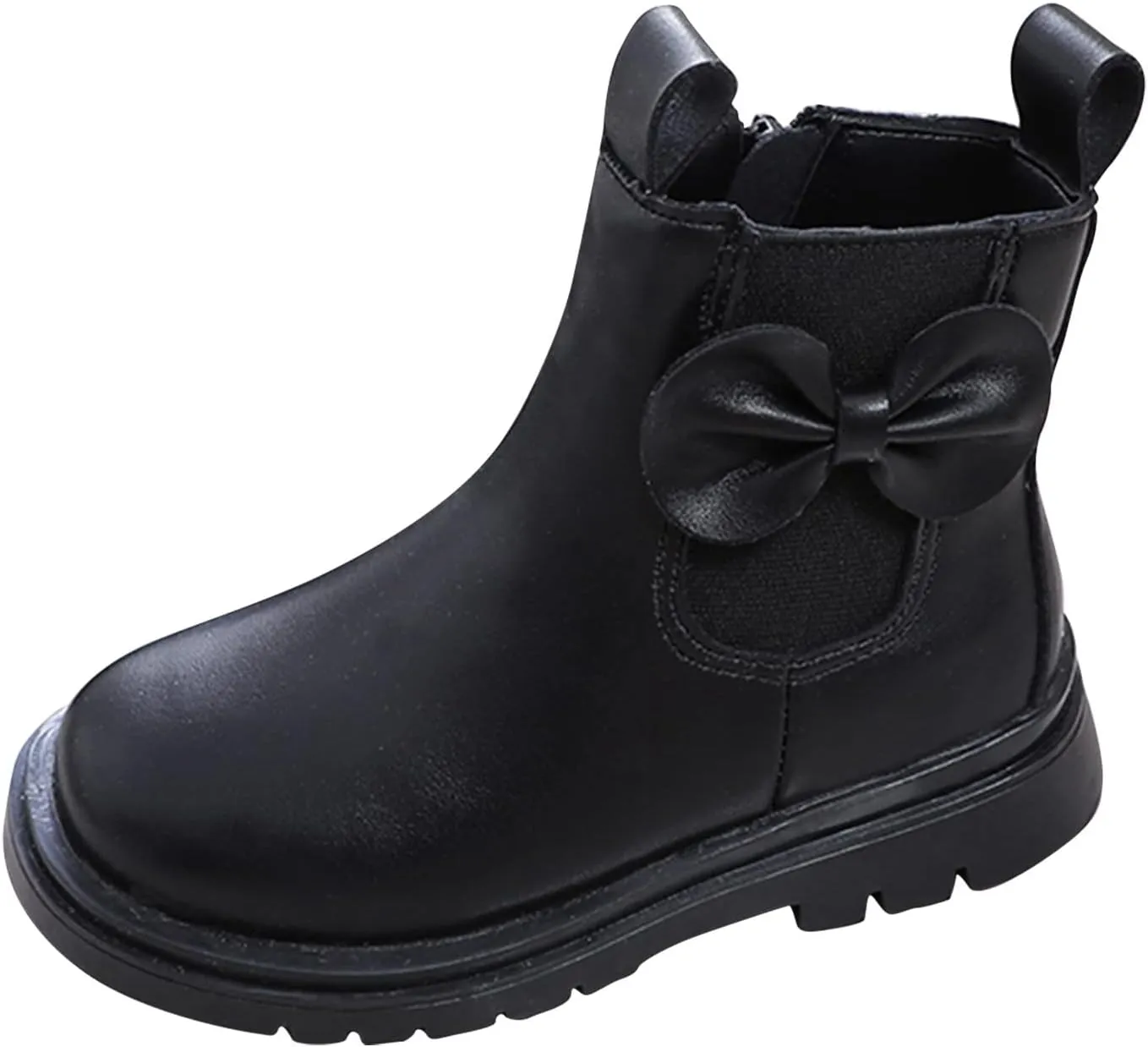 Girls Ankle Boots, Girls Leather Shoes Waterproof Leather Short Boots Non Slip Breathable Nude Boots with Zipper (Black, 6-7 Years)