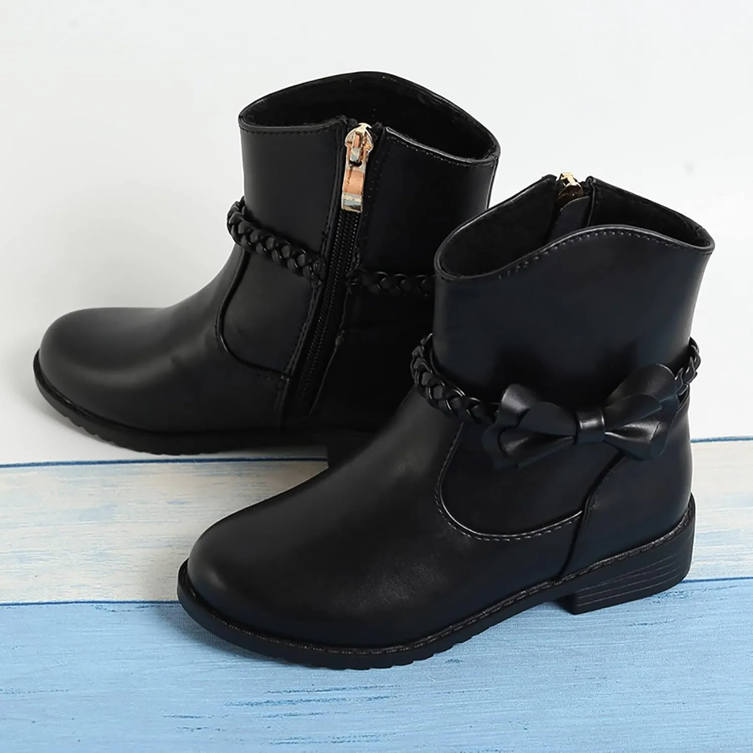 Girls Ankle Boots ?owgirl Bow Chunky Low Heel Suede Booties Western Walking Shoes Outdoor Solid Riding Boots