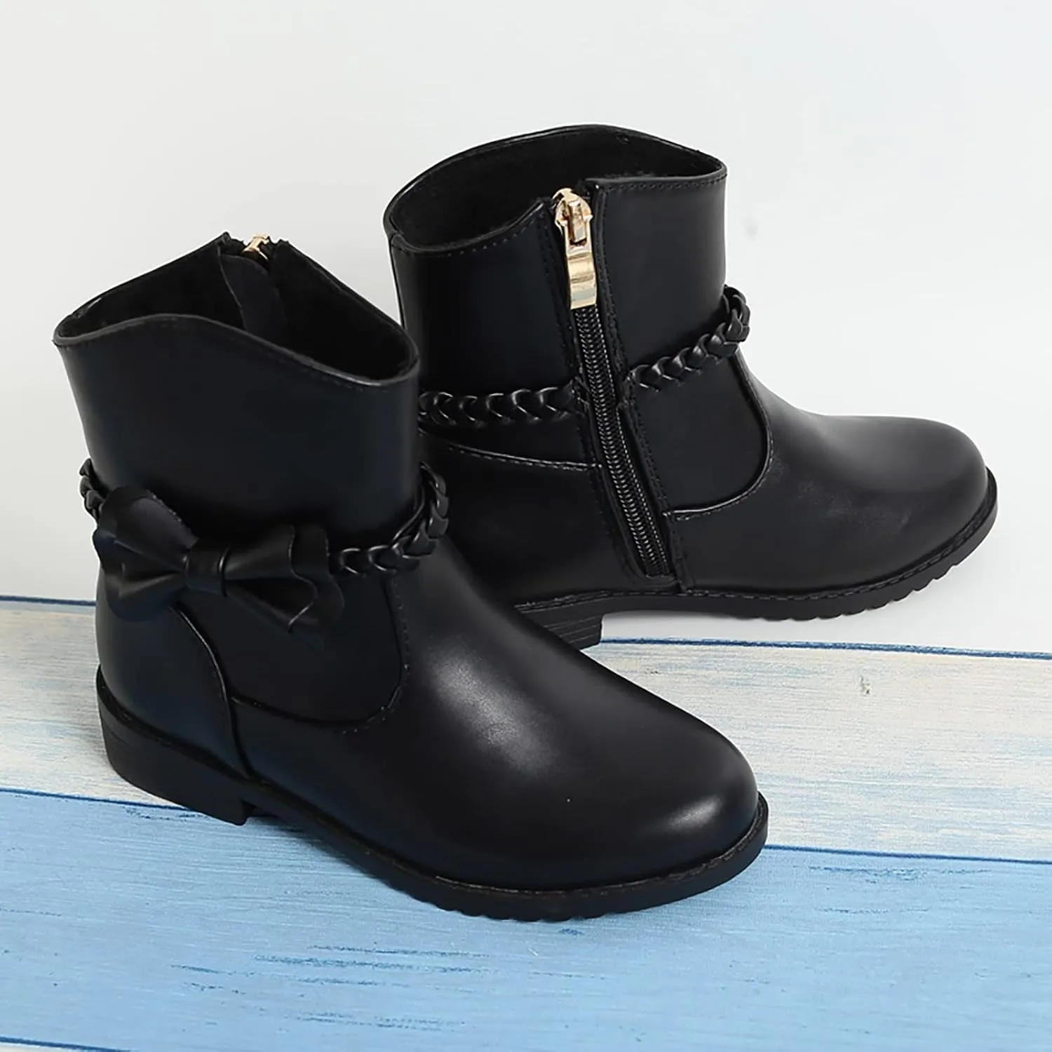 Girls Ankle Boots ?owgirl Bow Chunky Low Heel Suede Booties Western Walking Shoes Outdoor Solid Riding Boots