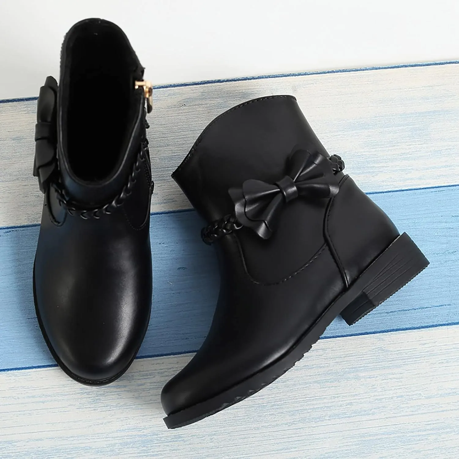 Girls Ankle Boots ?owgirl Bow Chunky Low Heel Suede Booties Western Walking Shoes Outdoor Solid Riding Boots