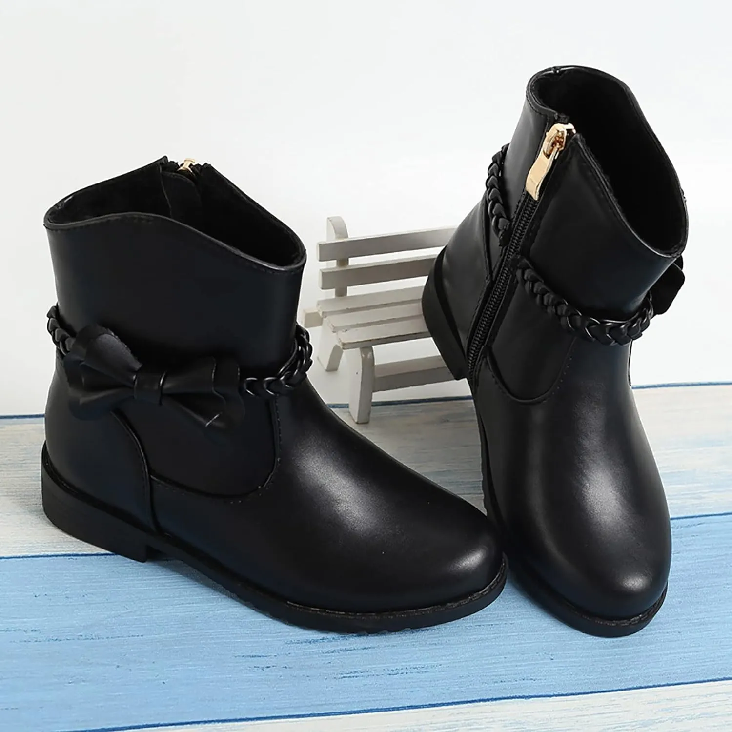 Girls Ankle Boots ?owgirl Bow Chunky Low Heel Suede Booties Western Walking Shoes Outdoor Solid Riding Boots