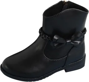 Girls Ankle Boots ?owgirl Bow Chunky Low Heel Suede Booties Western Walking Shoes Outdoor Solid Riding Boots