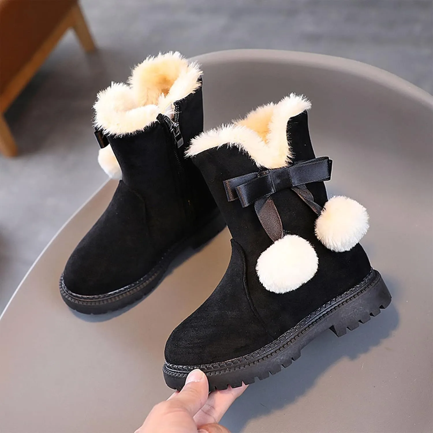 Girls Boots Kids Boys Winter Warm Snow Suede Mid Calf Boots Faux Fur Lined Low Heel Snow Boots for Toddler/Little Kid