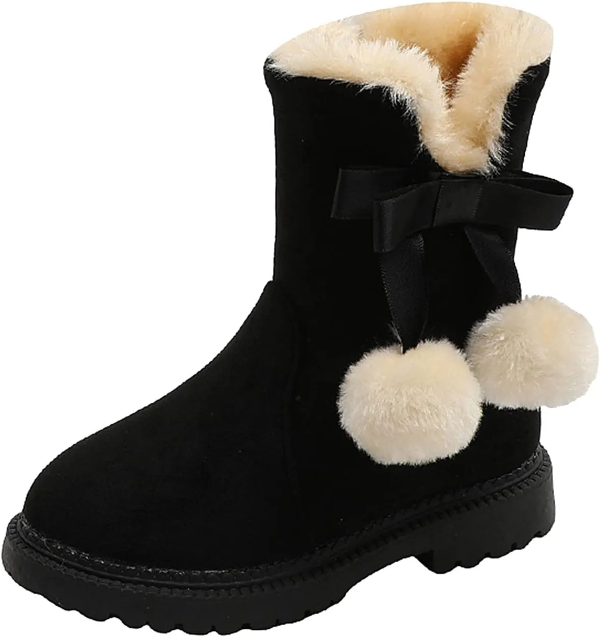 Girls Boots Kids Boys Winter Warm Snow Suede Mid Calf Boots Faux Fur Lined Low Heel Snow Boots for Toddler/Little Kid