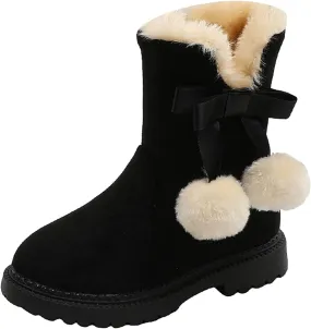Girls Boots Kids Boys Winter Warm Snow Suede Mid Calf Boots Faux Fur Lined Low Heel Snow Boots for Toddler/Little Kid