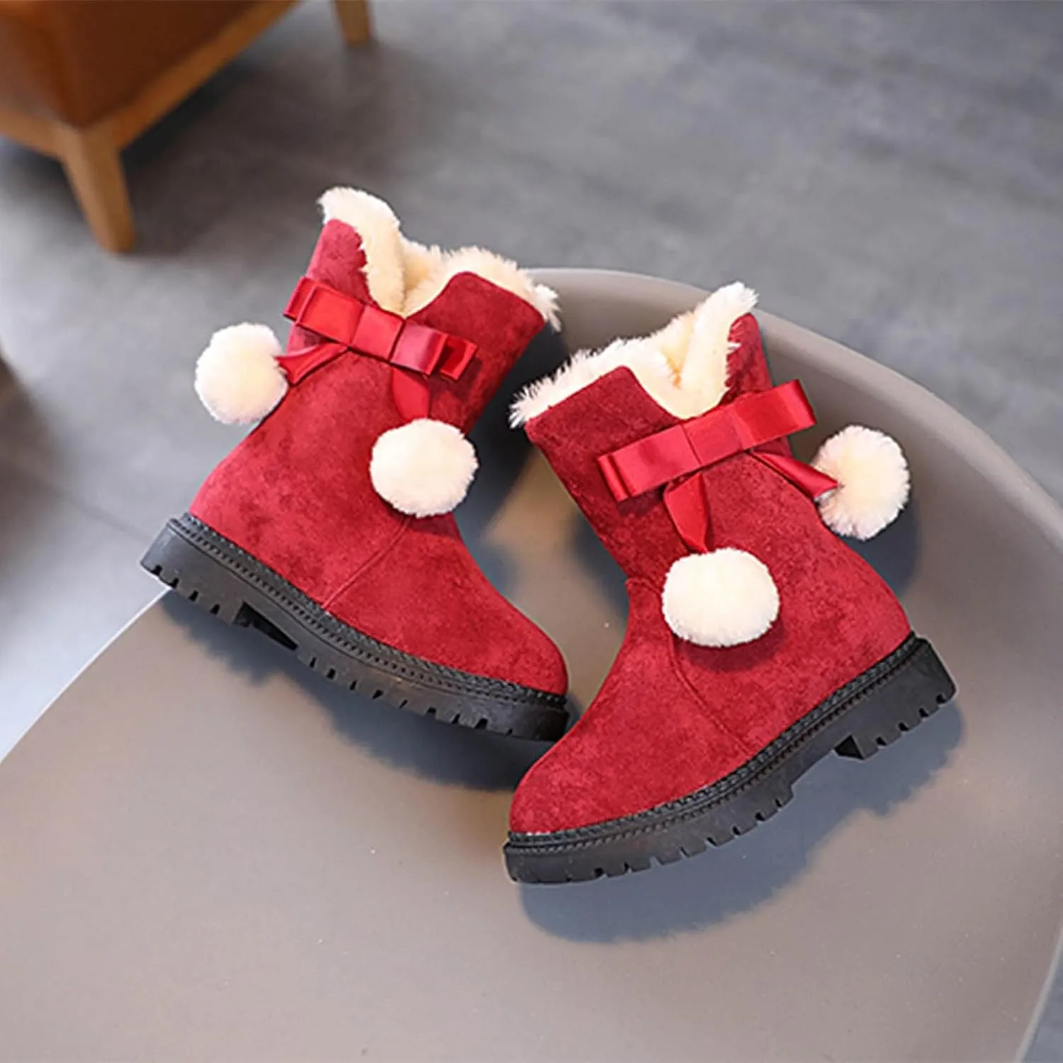 Girls Boots Kids Boys Winter Warm Snow Suede Mid Calf Boots Faux Fur Lined Low Heel Snow Boots for Toddler/Little Kid