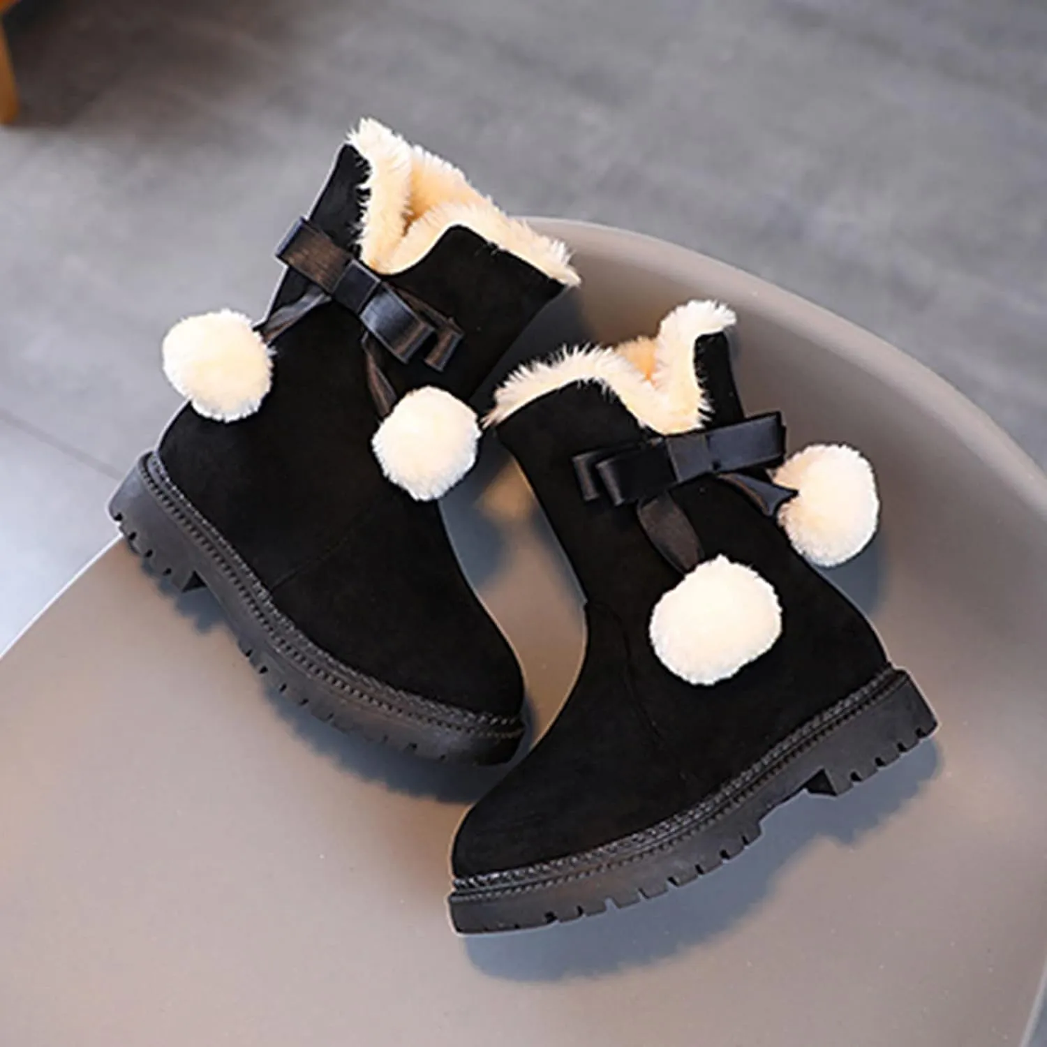 Girls Boots Kids Boys Winter Warm Snow Suede Mid Calf Boots Faux Fur Lined Low Heel Snow Boots for Toddler/Little Kid