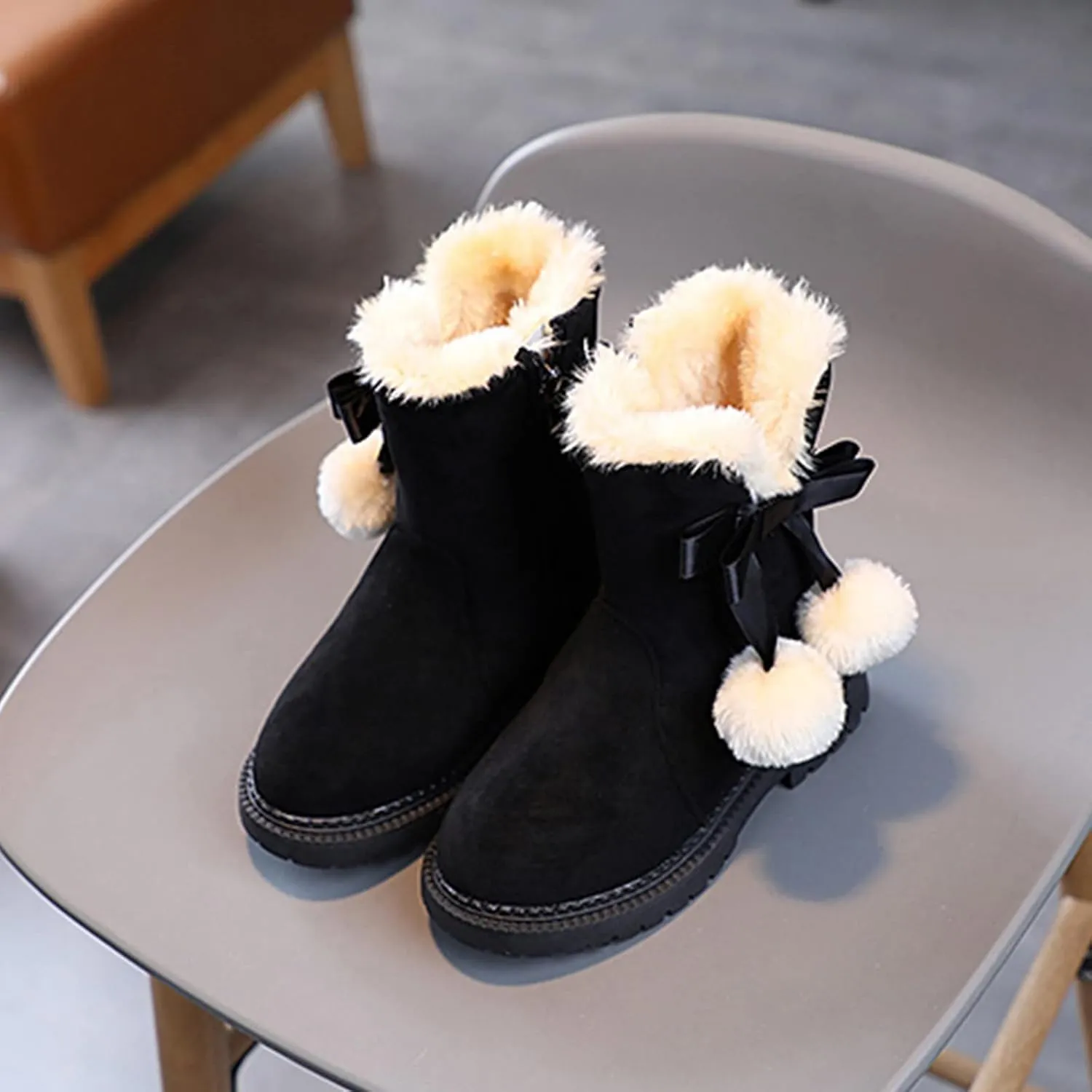 Girls Boots Kids Boys Winter Warm Snow Suede Mid Calf Boots Faux Fur Lined Low Heel Snow Boots for Toddler/Little Kid