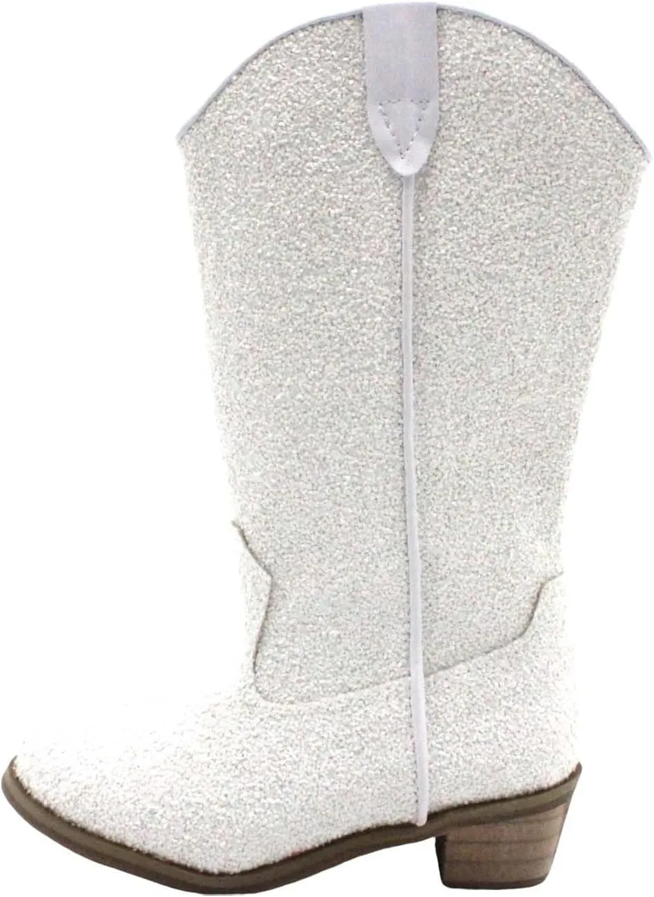 Girls Cowboy Western Boots Knee Length Sequins Fashion Riding Shoes Kids Mid Calf Low Heel Toddler Short Boots for Girls