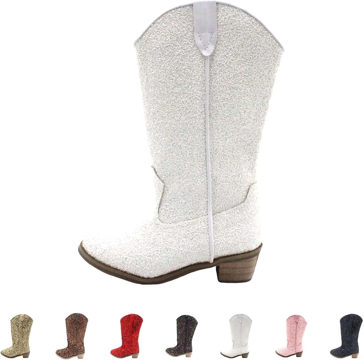 Girls Cowboy Western Boots Knee Length Sequins Fashion Riding Shoes Kids Mid Calf Low Heel Toddler Short Boots for Girls