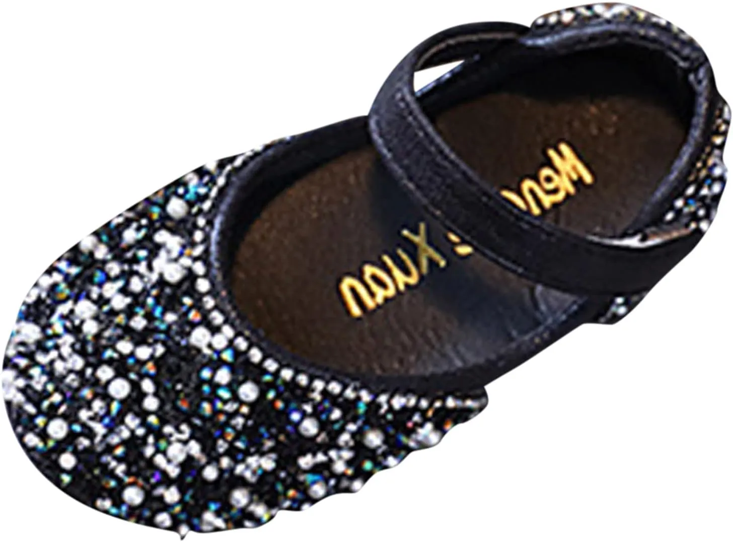 Girls Dress Shoes Flat Princess Shoes Rhinestone Sequins Mary Jane Low Heels for Party Wedding Leather Shoes