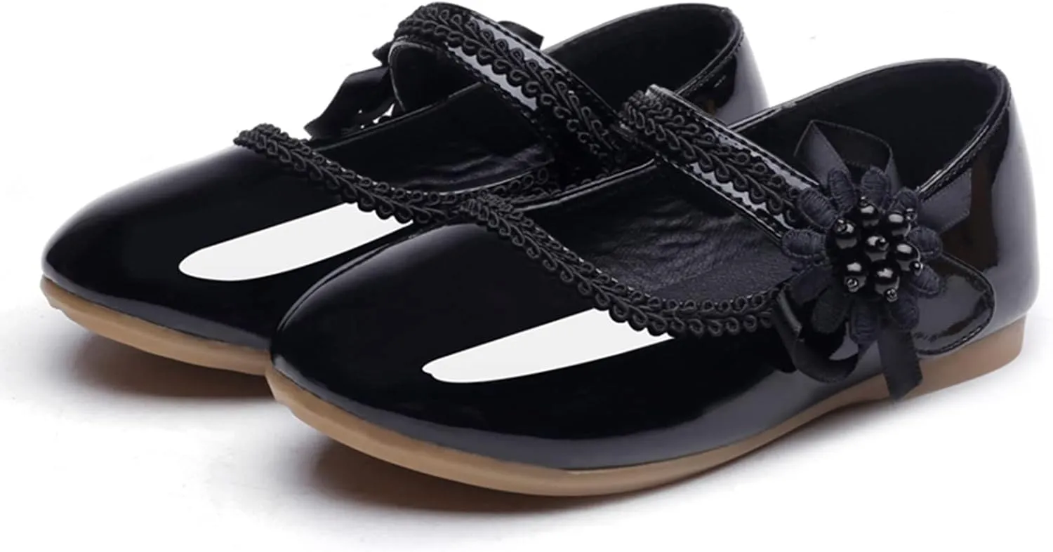 Girls Dress Shoes Toddler Girls Mary Jane with Pearls Low Heels Pumps for Flower Girl Wedding Party Girls School Shoes