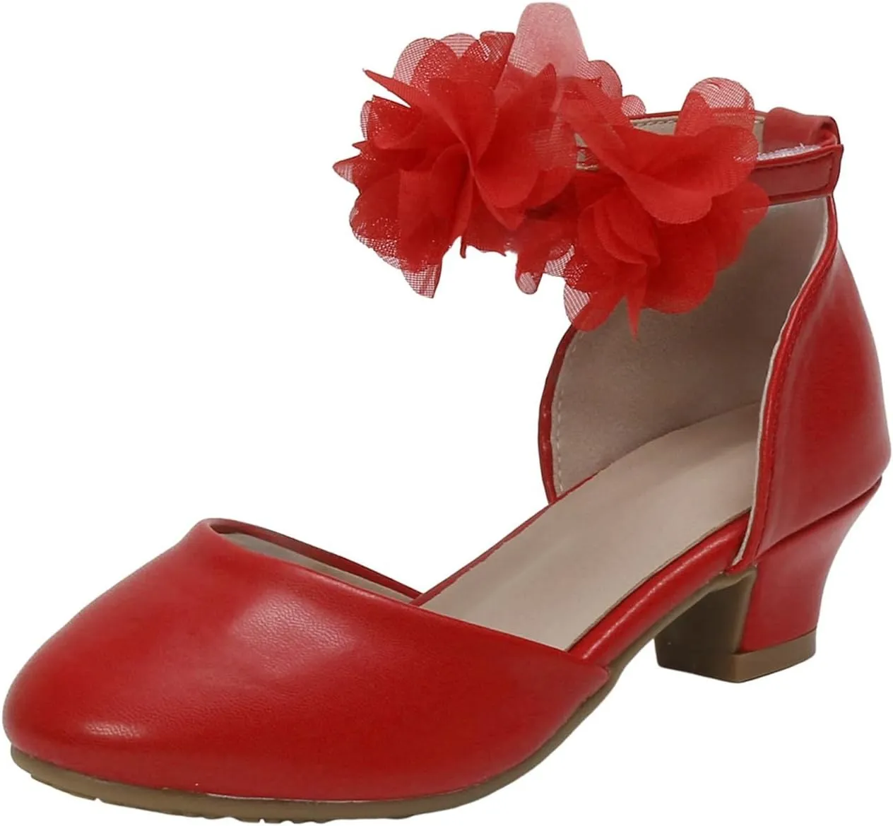 Girls Flat Sandals Girls Silk Flower Princess Shoes Little Girl Closed Toe Hollow High Heels Children Dance Performance Dress Shoes