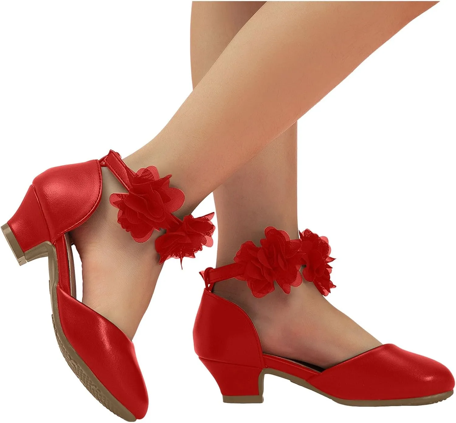 Girls Flat Sandals Girls Silk Flower Princess Shoes Little Girl Closed Toe Hollow High Heels Children Dance Performance Dress Shoes