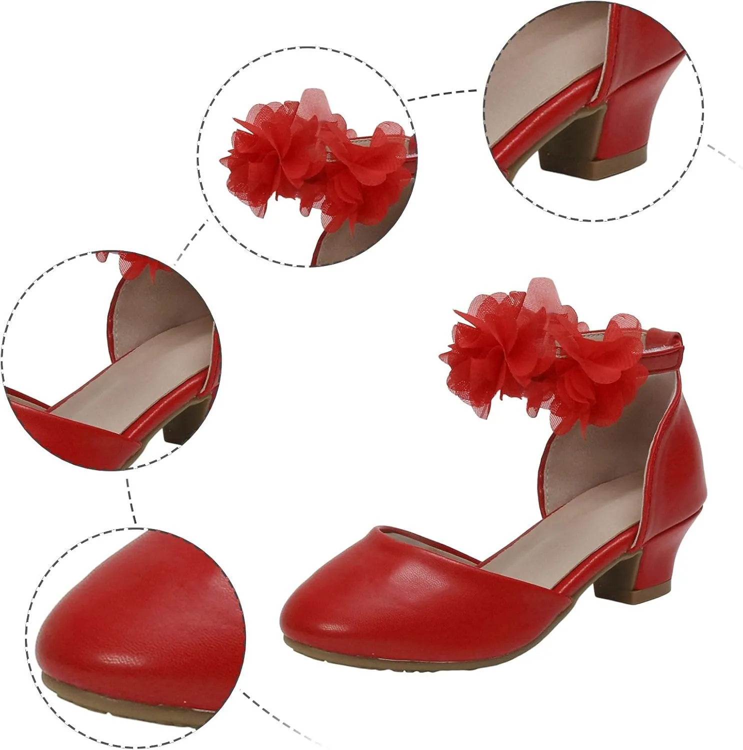 Girls Flat Sandals Girls Silk Flower Princess Shoes Little Girl Closed Toe Hollow High Heels Children Dance Performance Dress Shoes