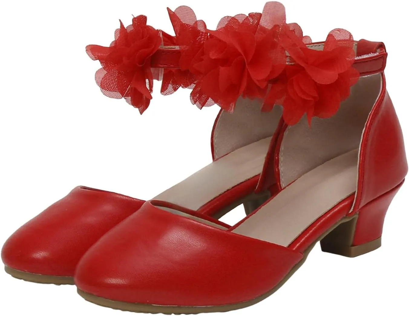Girls Flat Sandals Girls Silk Flower Princess Shoes Little Girl Closed Toe Hollow High Heels Children Dance Performance Dress Shoes