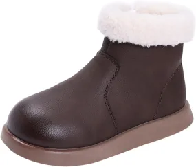 Girls Fuzzy Warm Short Boots with Furry Faux Fr ining Winter Thick Bootie Shoes for Toddler Little/Big Kids