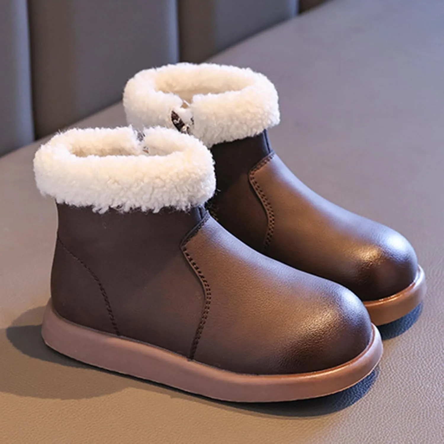 Girls Fuzzy Warm Short Boots with Furry Faux Fr ining Winter Thick Bootie Shoes for Toddler Little/Big Kids