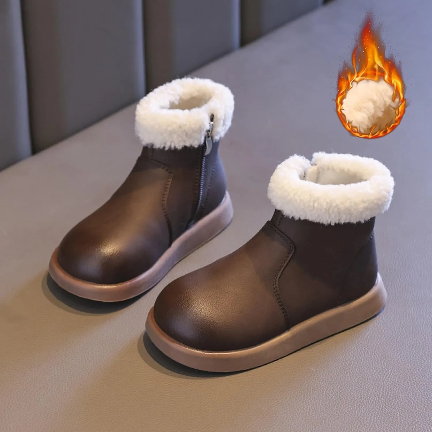Girls Fuzzy Warm Short Boots with Furry Faux Fr ining Winter Thick Bootie Shoes for Toddler Little/Big Kids