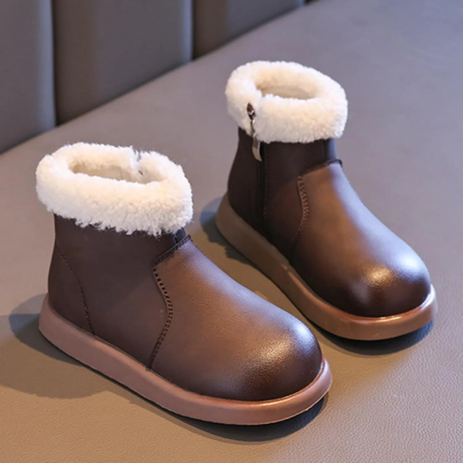 Girls Fuzzy Warm Short Boots with Furry Faux Fr ining Winter Thick Bootie Shoes for Toddler Little/Big Kids