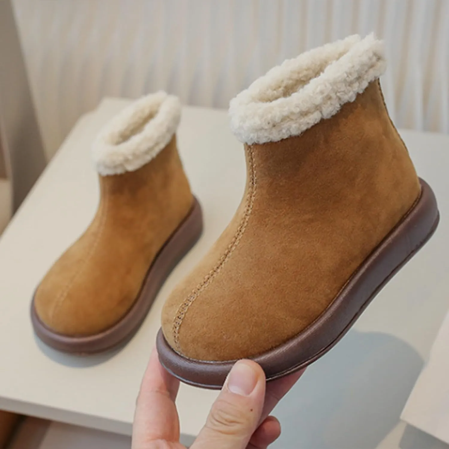 Girls Fuzzy Warm Winter Short Ankle Boots with Furry Faux Fr ining Booties Shoes for Toddler Little/Big Kids