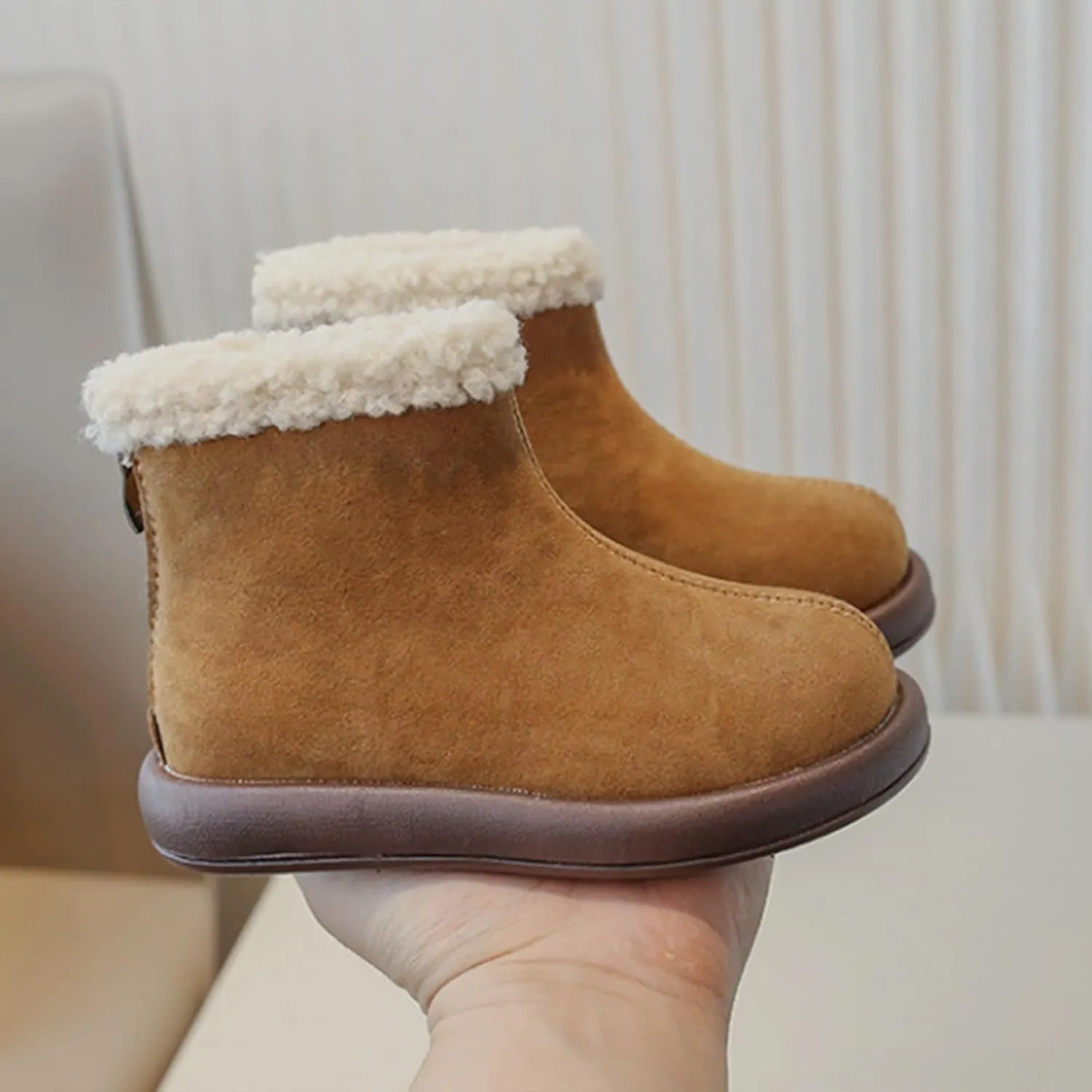 Girls Fuzzy Warm Winter Short Ankle Boots with Furry Faux Fr ining Booties Shoes for Toddler Little/Big Kids