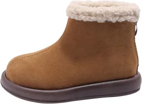Girls Fuzzy Warm Winter Short Ankle Boots with Furry Faux Fr ining Booties Shoes for Toddler Little/Big Kids