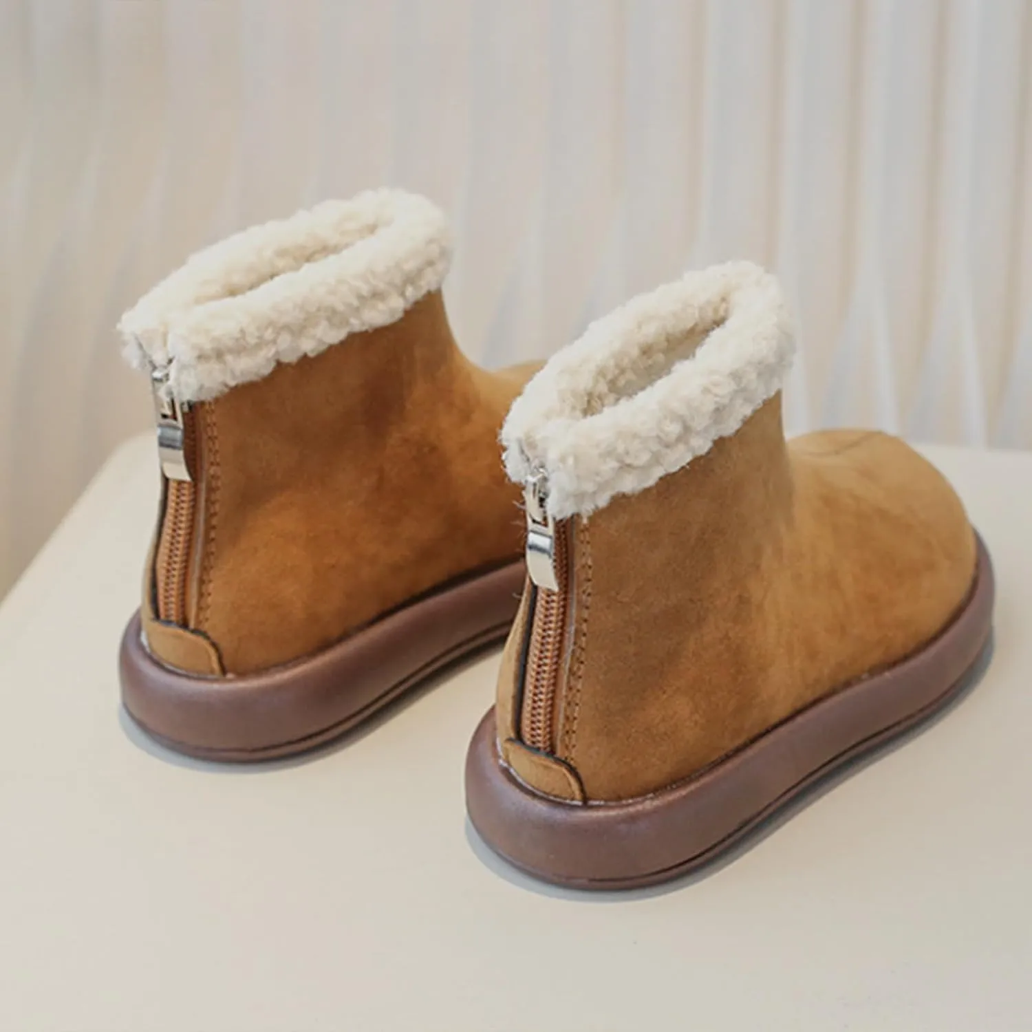 Girls Fuzzy Warm Winter Short Ankle Boots with Furry Faux Fr ining Booties Shoes for Toddler Little/Big Kids