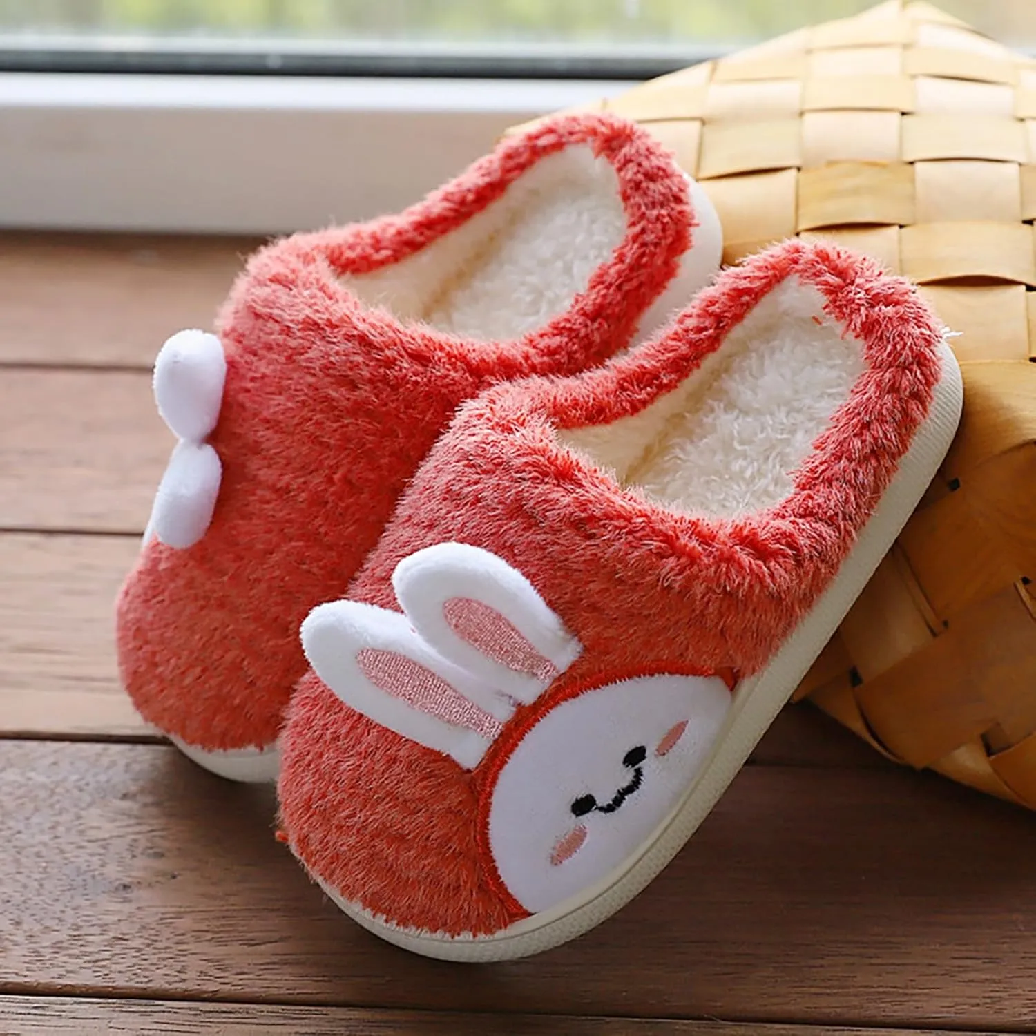 Girls Kids Cute Bunny House Slippers Shoes Toddler Fuzzy Cotton Soft Flat Shoes Indoor Casual Fashion Memory Foam Comfy