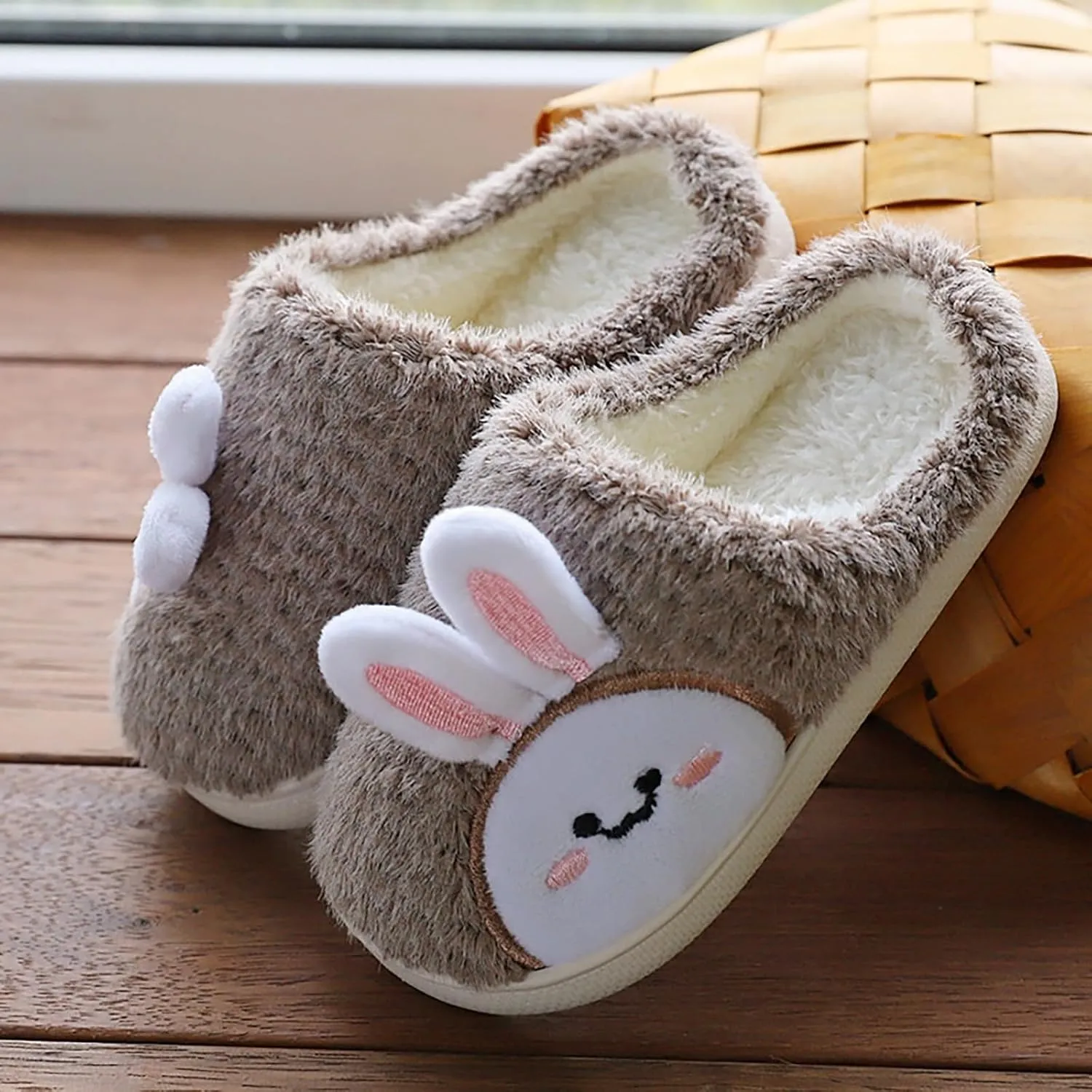 Girls Kids Cute Bunny House Slippers Shoes Toddler Fuzzy Cotton Soft Flat Shoes Indoor Casual Fashion Memory Foam Comfy