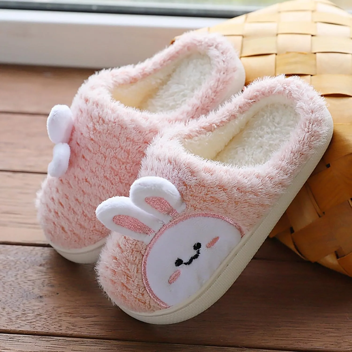 Girls Kids Cute Bunny House Slippers Shoes Toddler Fuzzy Cotton Soft Flat Shoes Indoor Casual Fashion Memory Foam Comfy