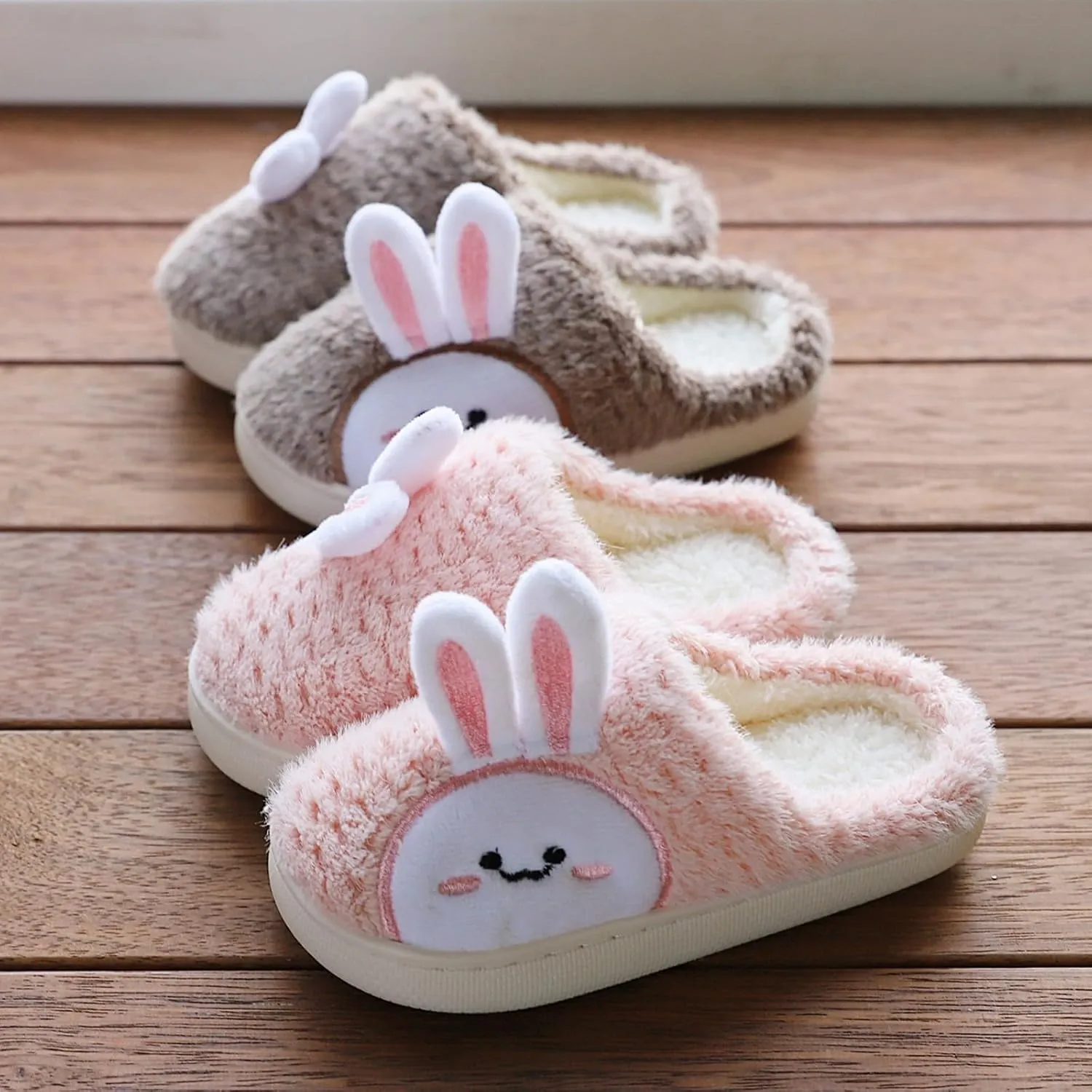 Girls Kids Cute Bunny House Slippers Shoes Toddler Fuzzy Cotton Soft Flat Shoes Indoor Casual Fashion Memory Foam Comfy
