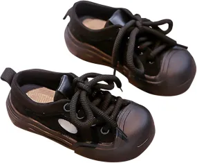Girls Kids Lace Up Sneakers Walking Shoes Low Top Solid Anti-Slip Shoes Flat Bottom Casual Sports Shoes