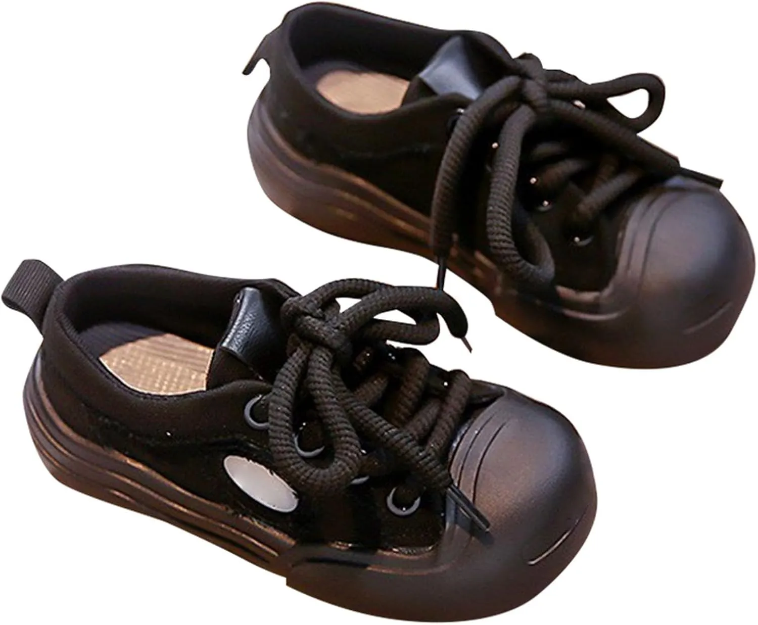 Girls Kids Lace Up Sneakers Walking Shoes Low Top Solid Anti-Slip Shoes Flat Bottom Casual Sports Shoes