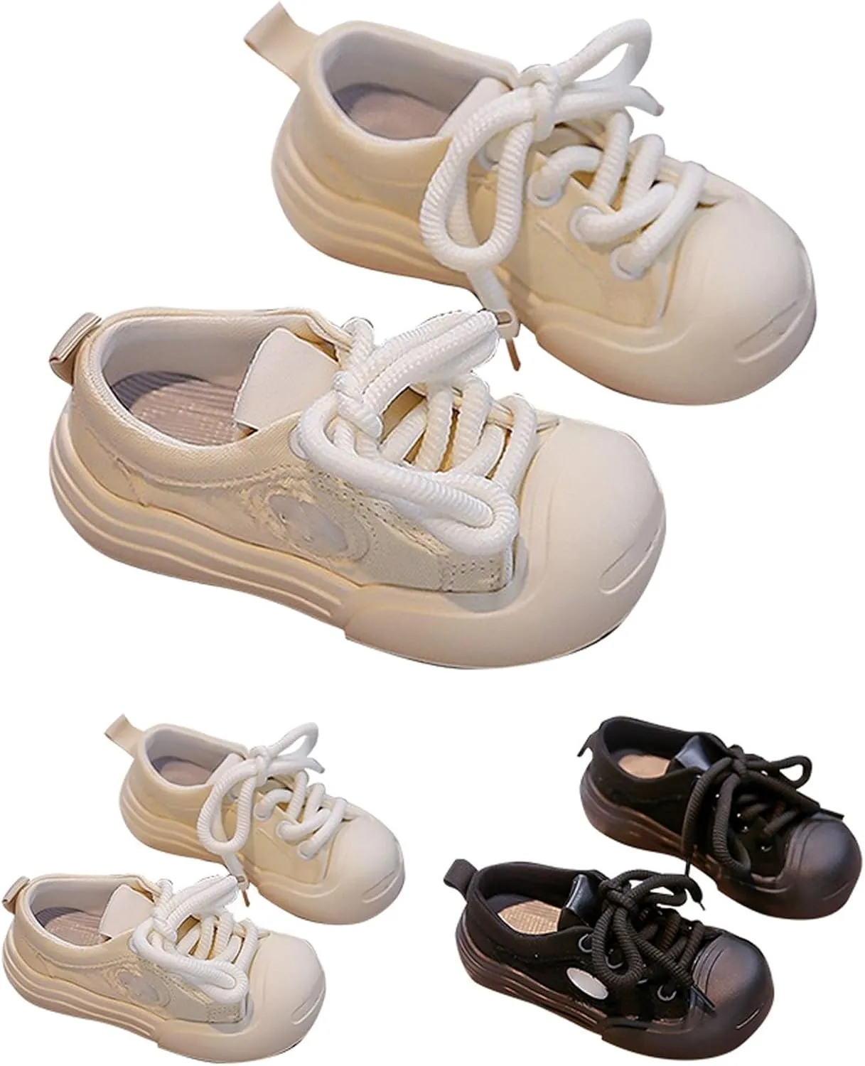 Girls Kids Lace Up Sneakers Walking Shoes Low Top Solid Anti-Slip Shoes Flat Bottom Casual Sports Shoes