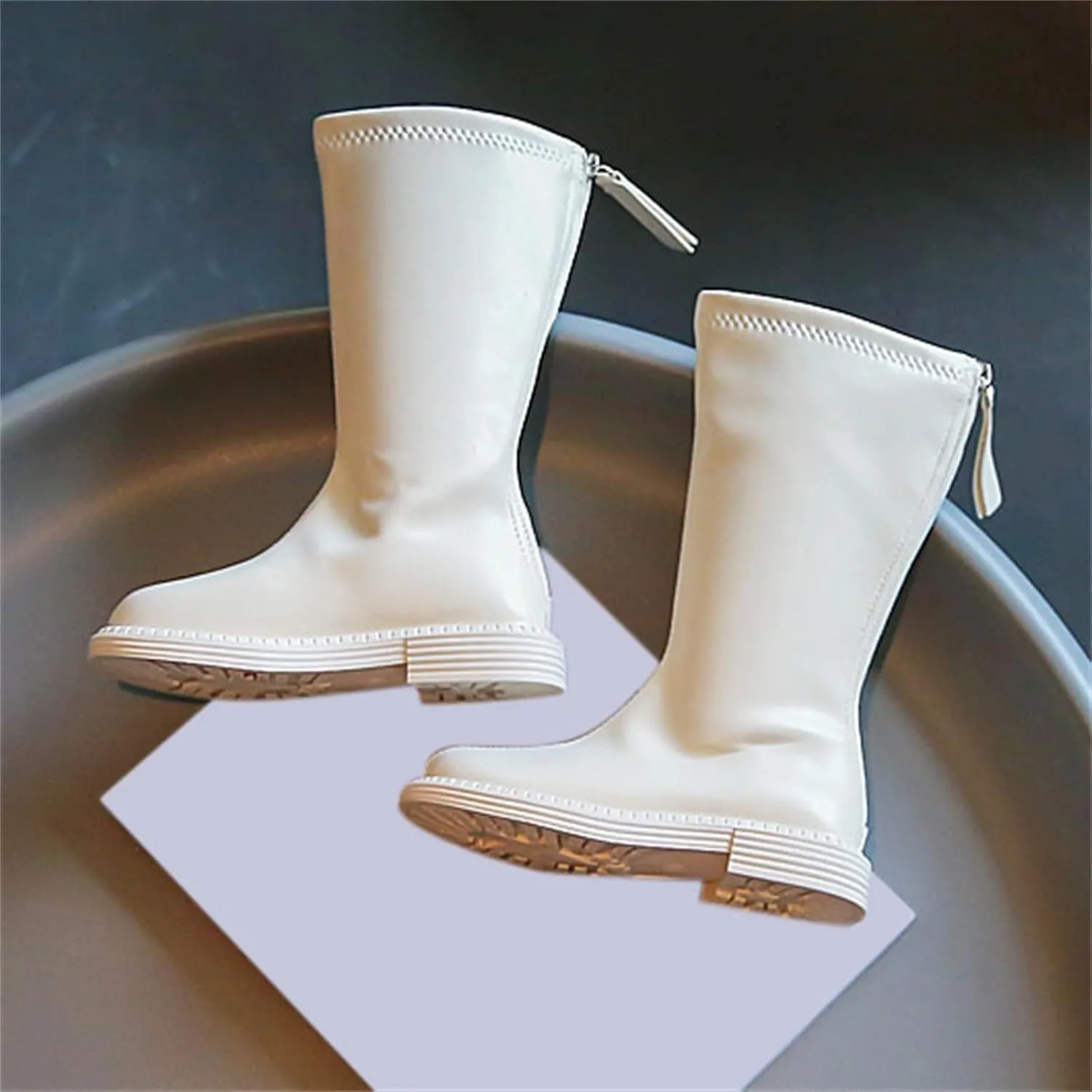 Girls Kids Leather aterproof Boots Long Side Zipper Soft ow Heel Shoes Childrens Outdoor Non Slip Light Comfy Shoes