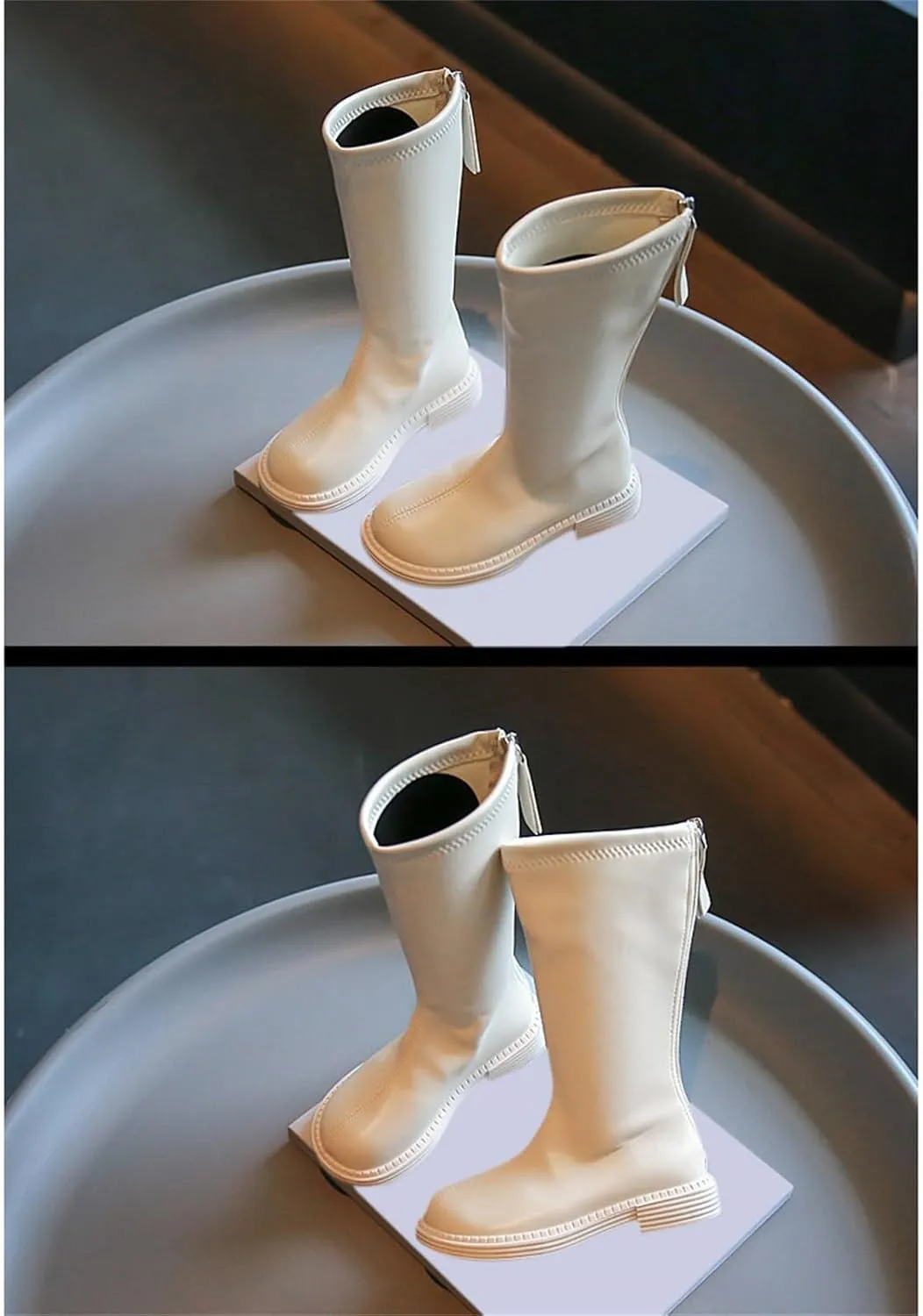 Girls Kids Leather aterproof Boots Long Side Zipper Soft ow Heel Shoes Childrens Outdoor Non Slip Light Comfy Shoes