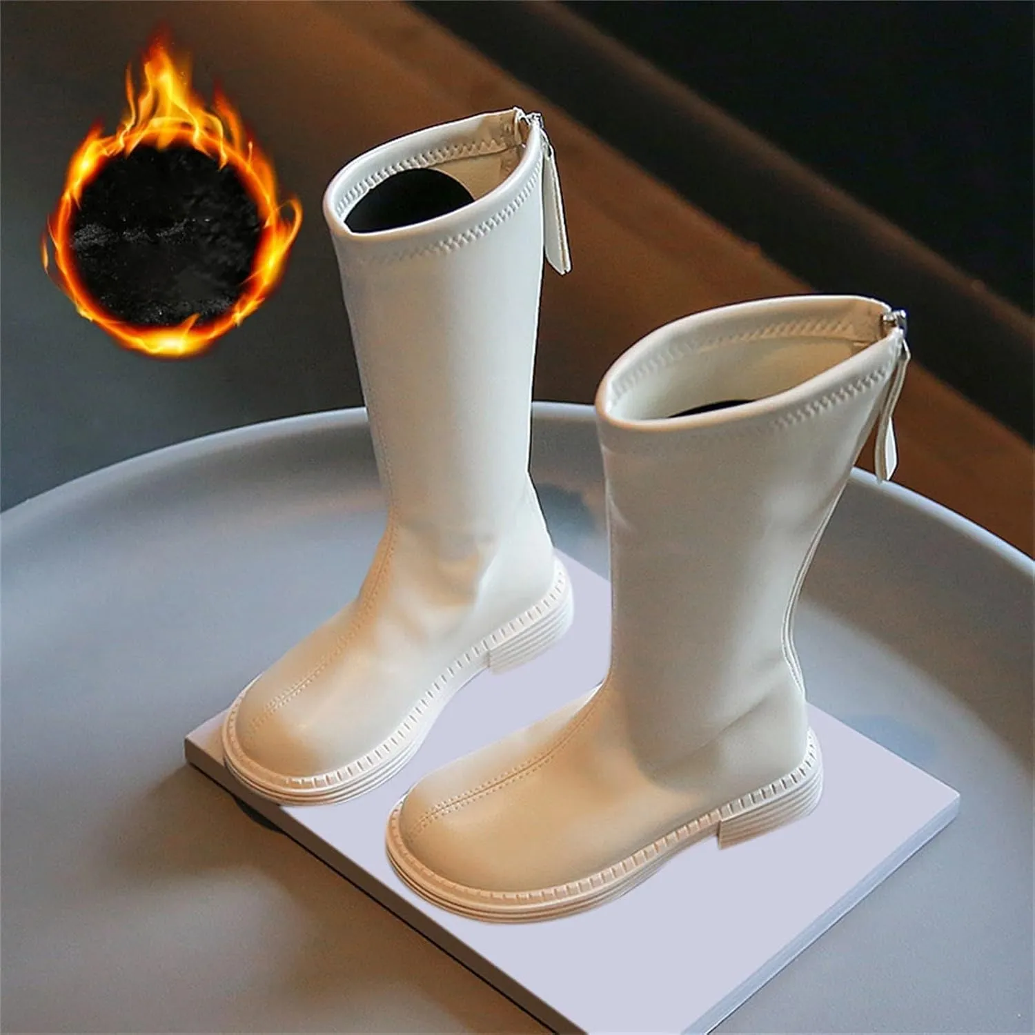 Girls Kids Leather aterproof Boots Long Side Zipper Soft ow Heel Shoes Childrens Outdoor Non Slip Light Comfy Shoes