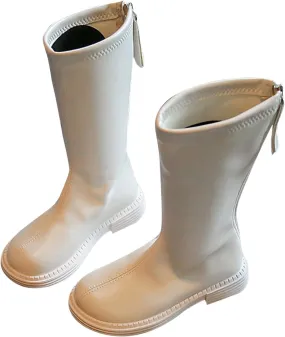 Girls Kids Leather aterproof Boots Long Side Zipper Soft ow Heel Shoes Childrens Outdoor Non Slip Light Comfy Shoes