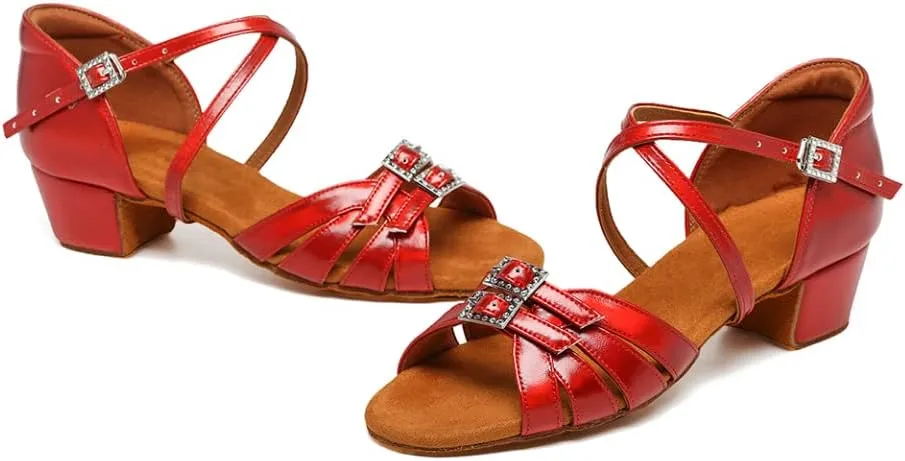 Girls Latin Dance Shoe Satin Salsa Ballroom Low Heel Practice Dance Shoes,Model WLLD28