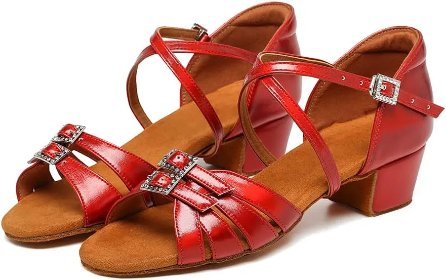 Girls Latin Dance Shoe Satin Salsa Ballroom Low Heel Practice Dance Shoes,Model WLLD28
