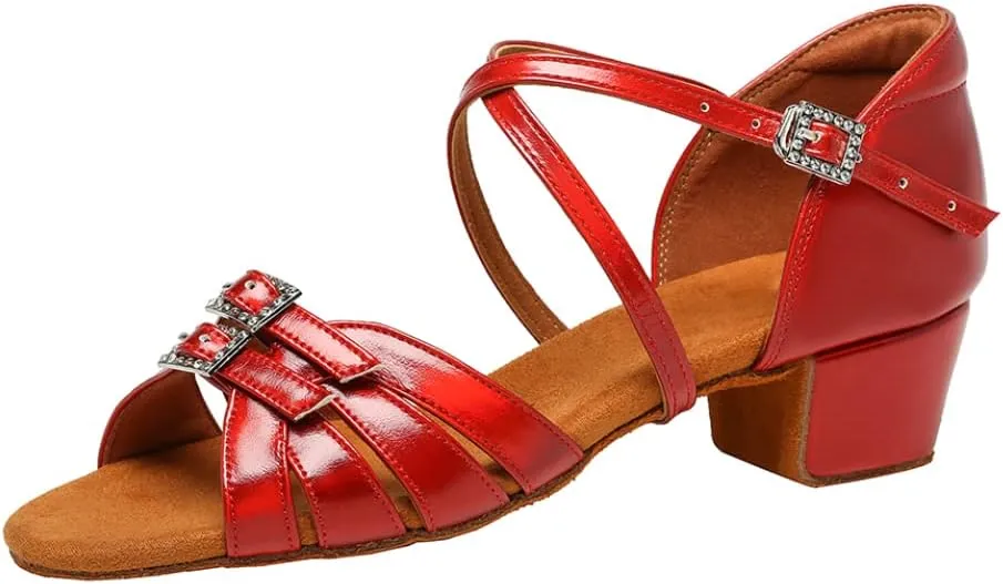 Girls Latin Dance Shoe Satin Salsa Ballroom Low Heel Practice Dance Shoes,Model WLLD28