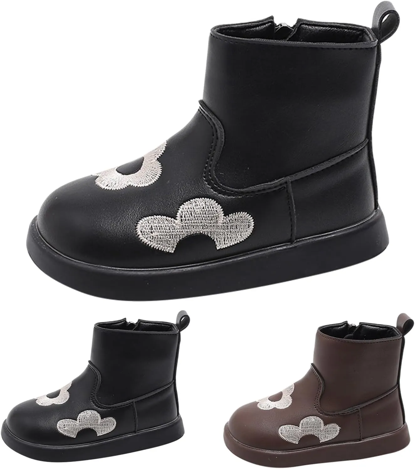 Girls Leather Ankle Boots Waterproof Side Zipper Low Calf Boots Non Slip Winter Short Boots Soft Flat Boots